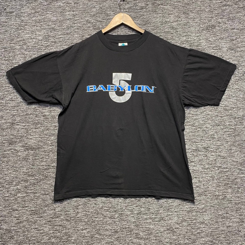 Vintage 90s Babylon 5 T Shirt XL Tour Champ Sci Fi TV Promo Graphic Tee Black